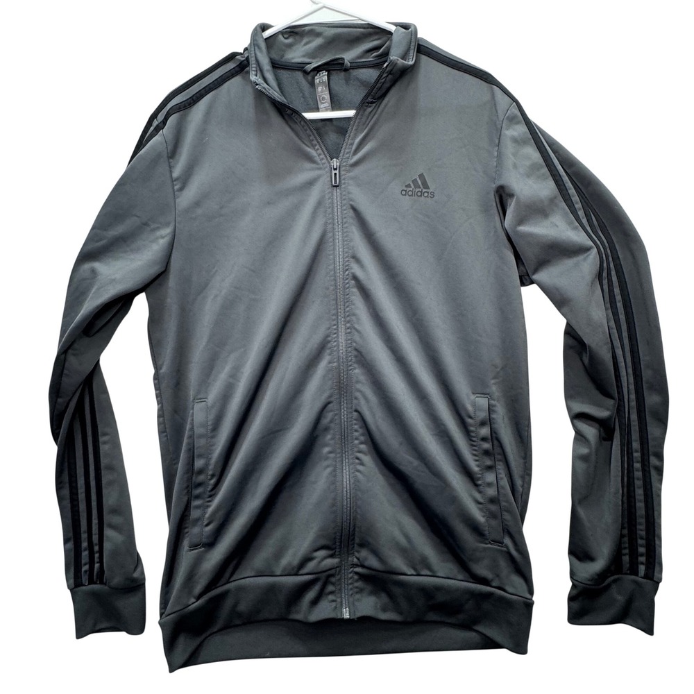 Adidas Track Jacket Mens Medium Gray 3-Stripe Full Zip Sporty Athleisure
